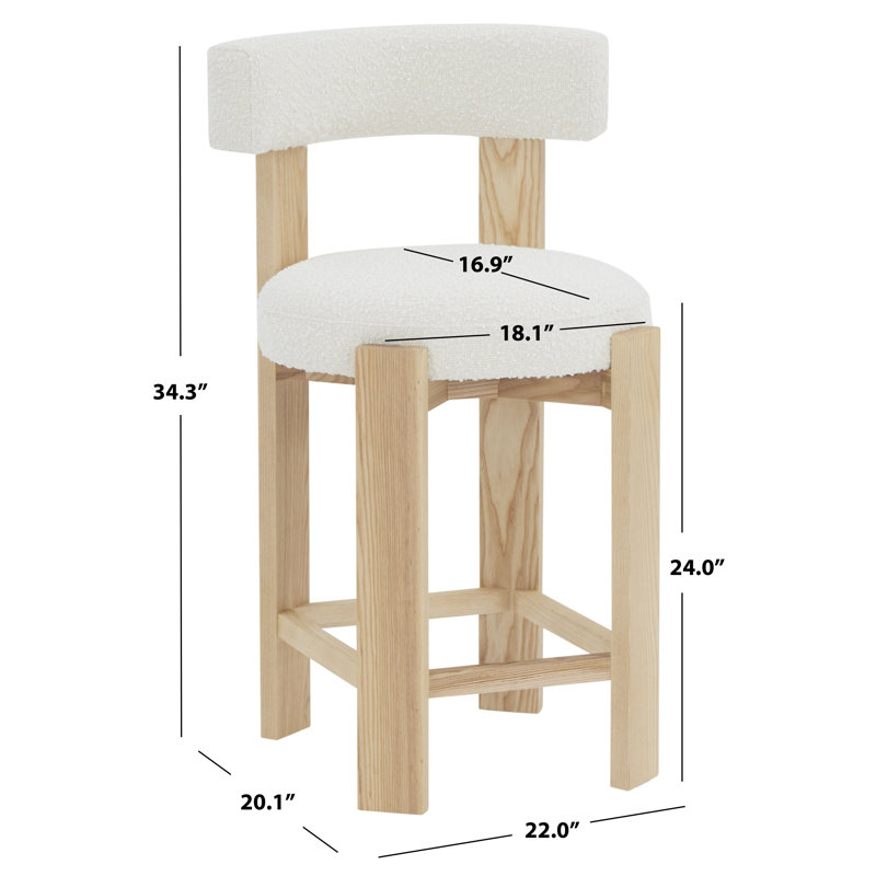 Saralisa Boucle And Wood Counter Stool, Ivory