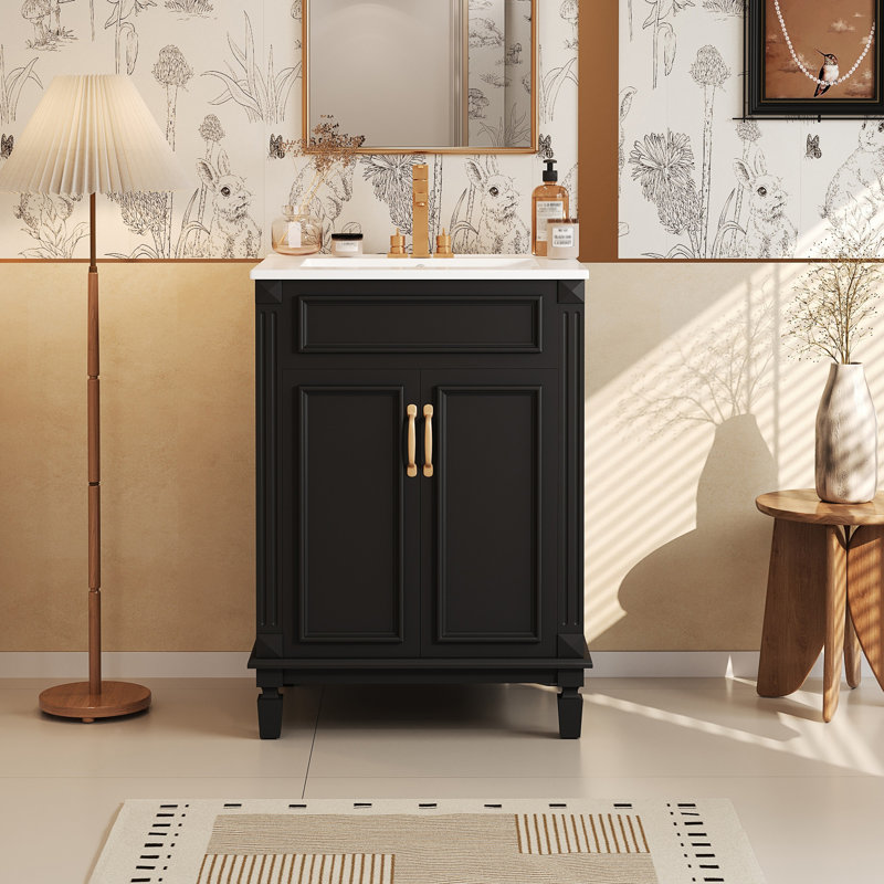 Meuble-lavabo 24 po avec lavabo supérieur, Noir