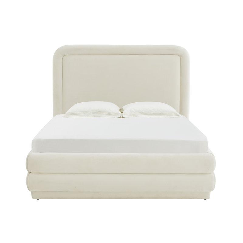 Lit plateforme en tissu d'ameublement, Crème, Grand