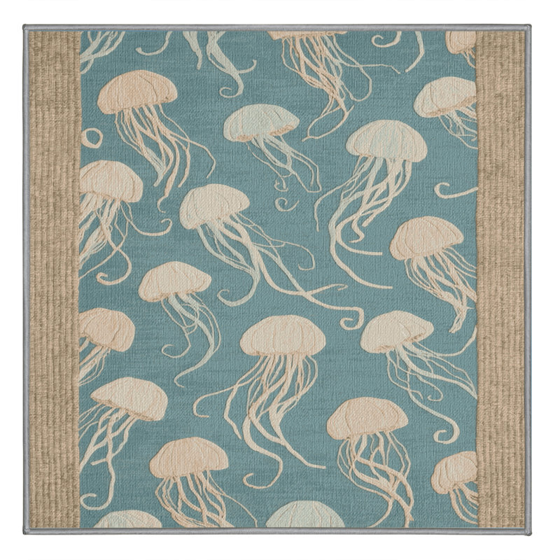  Tapis bord de mer lavable Jellyfish Ballet, Carré 3 pi