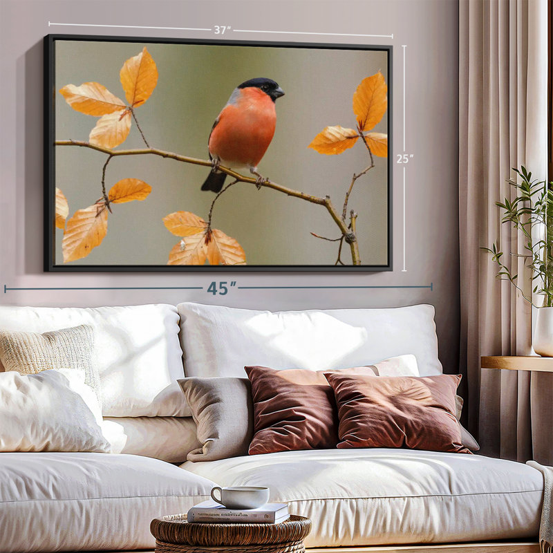 "Bouvreuil Eurasien sur une brindille", art mural, H 25 po x l 37 po