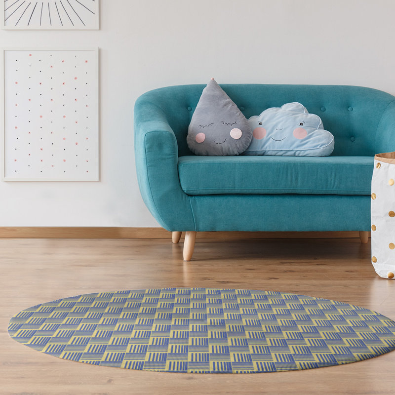 Tapis mauve/jaune basketweave rayures, Rectangle 3 pi x 5 pi