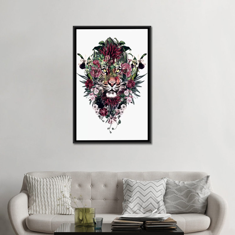 « tiger v », impression sur toile, H 26 po x l 18 po x P 1,5 po, Toile avec cadre flottant noir, Pas de tapis