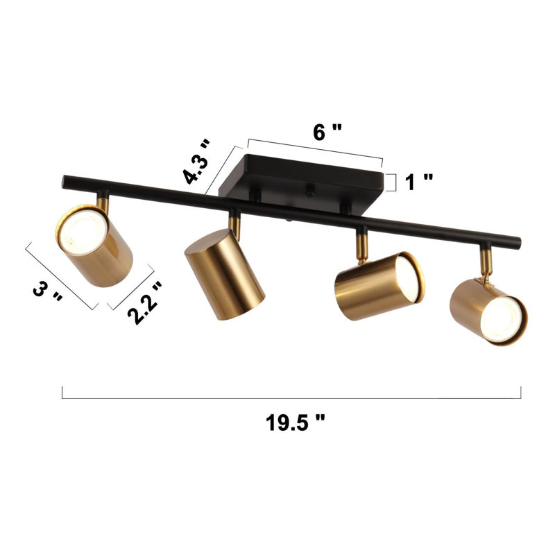 Ensemble d'éclairage sur rail fixe à 4 lumières avec intensité réglable et tête réglable Tevye, Noir / cuivre