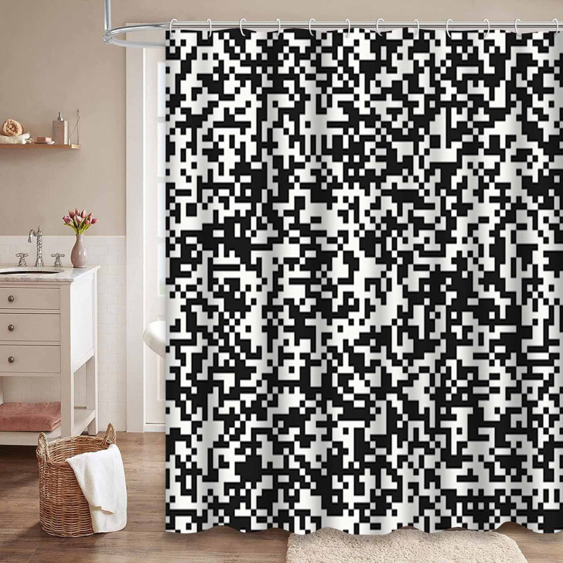 Rideau de douche abstrait numérique noir et blanc avec 12 crochets, L 72 po x l 84 po
