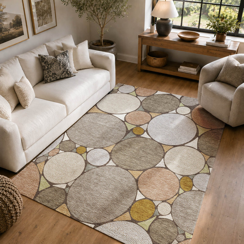 Tapis géométrique Premium lavable à la machine Villers, Taupe, 8 pi x 10 pi