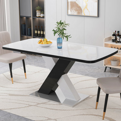 Table de salle à manger moderne carrée, plateau de table extensible + panneau de fibres à densité moyenne noir