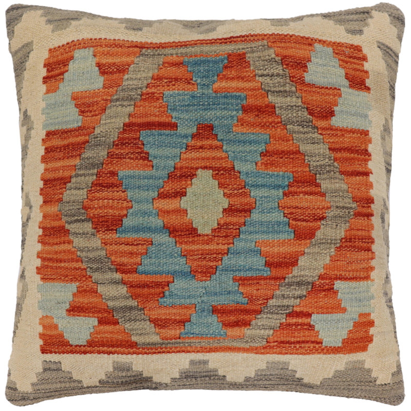 Coussin kilim tissé à la main Southwestern Marsh, H 20 po x l 20 po, Rouille / bleu / beige / gris
