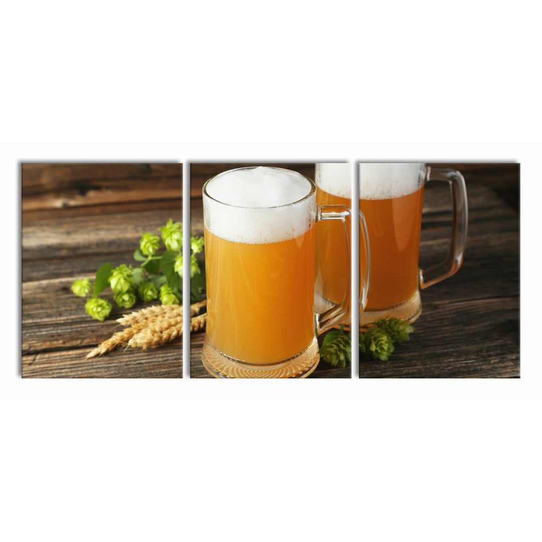 3-tlg. Leinwandbilder-Set Leckeres Bier mit Hopfenblüten