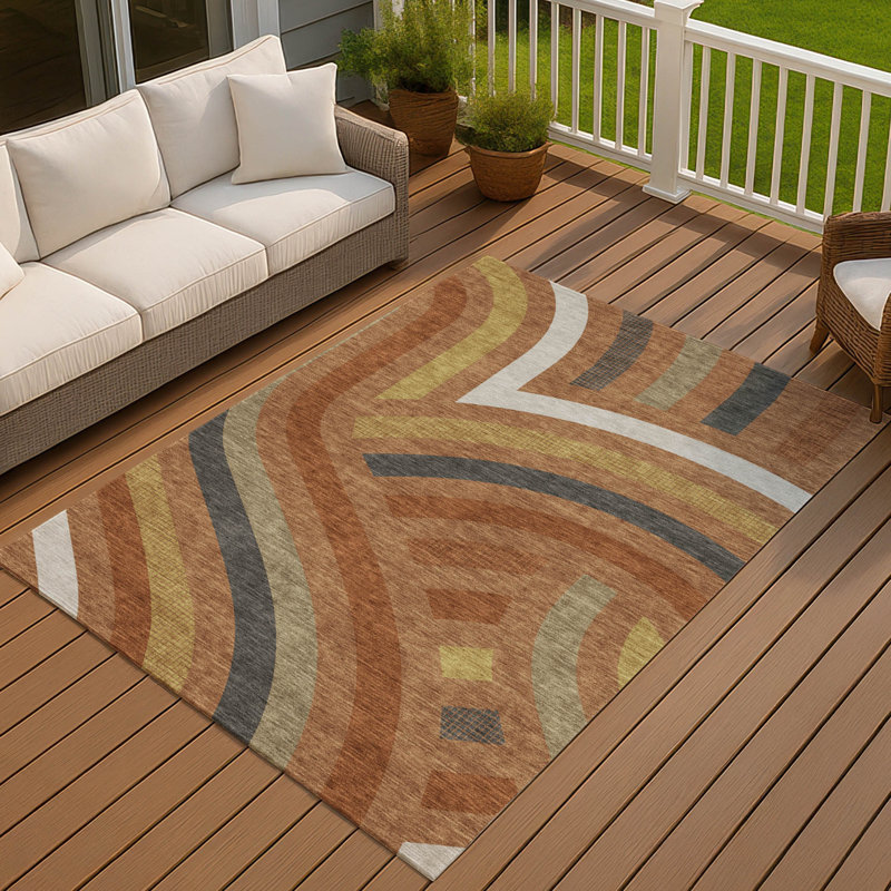 Machine Washable Indoor/Outdoor Chantille ACN2467 Mid-Century Modern Rug, Terracotta, 9' x 12'
