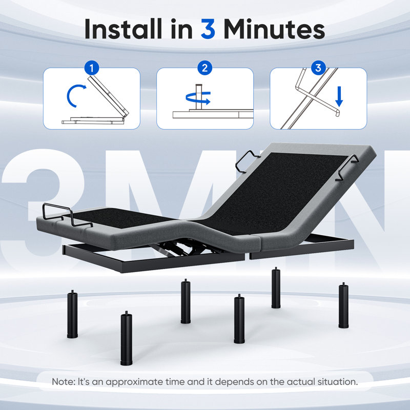 Base de lit réglable Massage avec gravité zéro, anti-ronflement, télécommande sans fil, base de lit électrique avec pieds réglables et ports USB