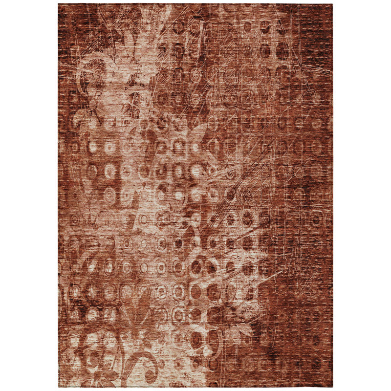 3' X 5' Orange Ikat Washable Non Skid Indoor Outdoor Area Rug