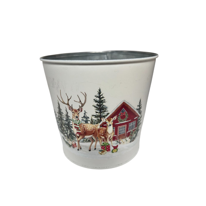 Boîte à fleurs ronde 6 po (camion rouge, bonhomme de neige, renne) (ensemble) - ensemble de 3