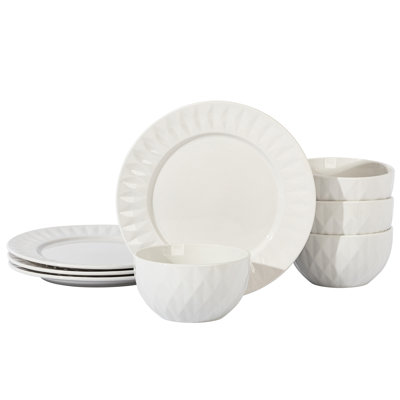 Service de table en céramique fine 8 pièces en blanc