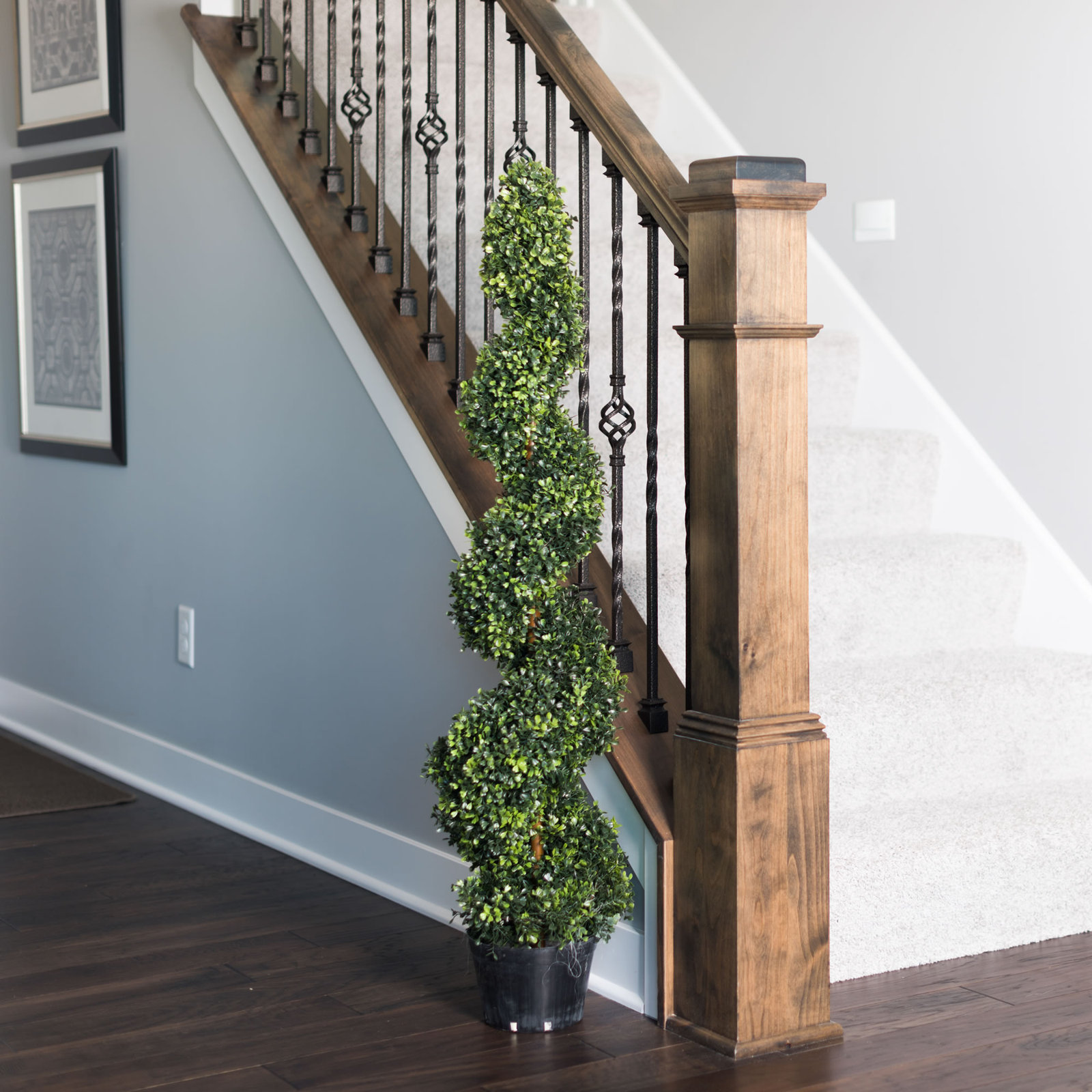 Artificial Potted Green Boxwood Spiral Tree, 48" H x 9" W x 9" D