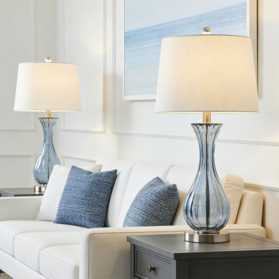 Ursuline 25.5" Modern Coastal Glass Table Lamp with Chrome Base for Living Room and Bedroom