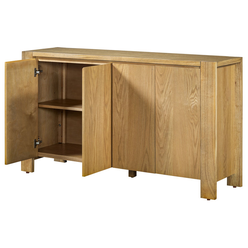Retro 4-Door Wood Sideboard, Spacious Storage, Distressed Finish, Adjustable Foot Pads Buffet, Shelving, Cable Management Holes