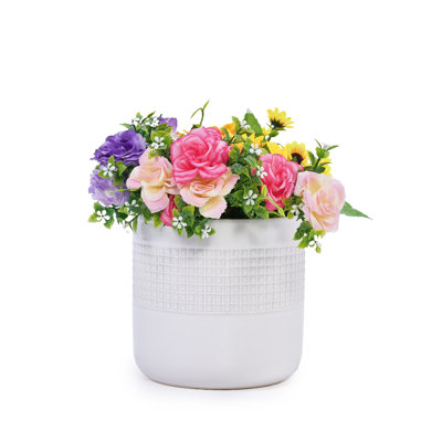Of 3 Ancient White Glossy Grid Ceramic Planters, Frost - And Heat For Various Settings With Sleek Design Drainage Hole Flowerpot , Modern Planters Indoor Outdoor Greenery Reinforced