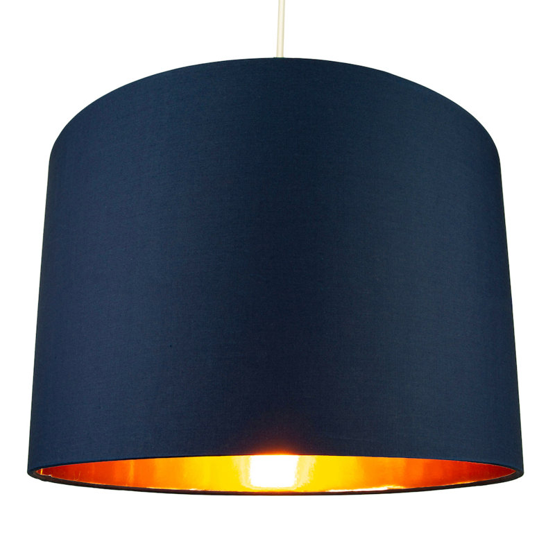 Contemporary Cotton Lamp/Light Shade with Shiny Paper Inner, Midnight Blue, 22cm H x 35cm W x 35cm D