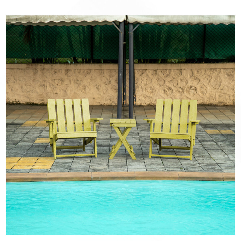 Fully Assembled All-Weather Recycled HDPE Outdoor Folding Bistro Table, Teak Brown, Yellow