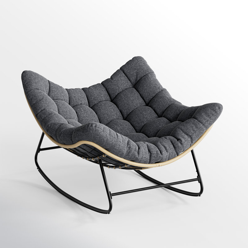 Patio Steel Rocking Chair With Cushion, Dark Grey