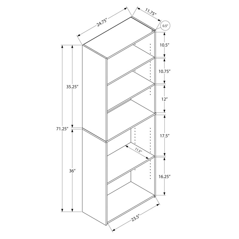 Jessieca Zora 72 Inch Bookcase Etagere, 5 Display Shelves, Modern White Laminate, (5 Shelves) 71.25'' H x 25'' W x 12'' D