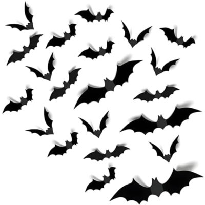 60 pièces de décorations de chauves-souris d'Halloween, décorations murales de fête d'Halloween pour l'intérieur et l'extérieur, autocollants de chauves-souris noires réutilisables en PVC 3D pour porte de fenêtre, 4 tailles de chauve-souris