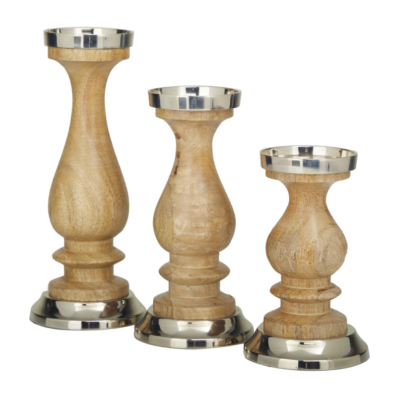11.55'' H Wood Tabletop Candlestick