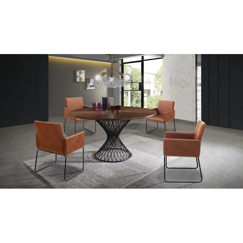 Amaja Walnut Round Metal Base Dining Table