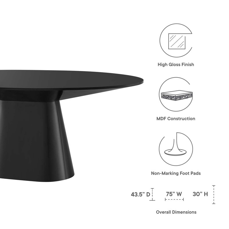 Black High Gloss Oval Dining Table for Six
