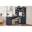L-Shaped Computer Desk with 2 Cabinets and 2 Drawers, 11 Open Shelves and 1 Right Flip Shelf with Storage, with Power Outlet, for Study, Living Room and Office, Antique Blue