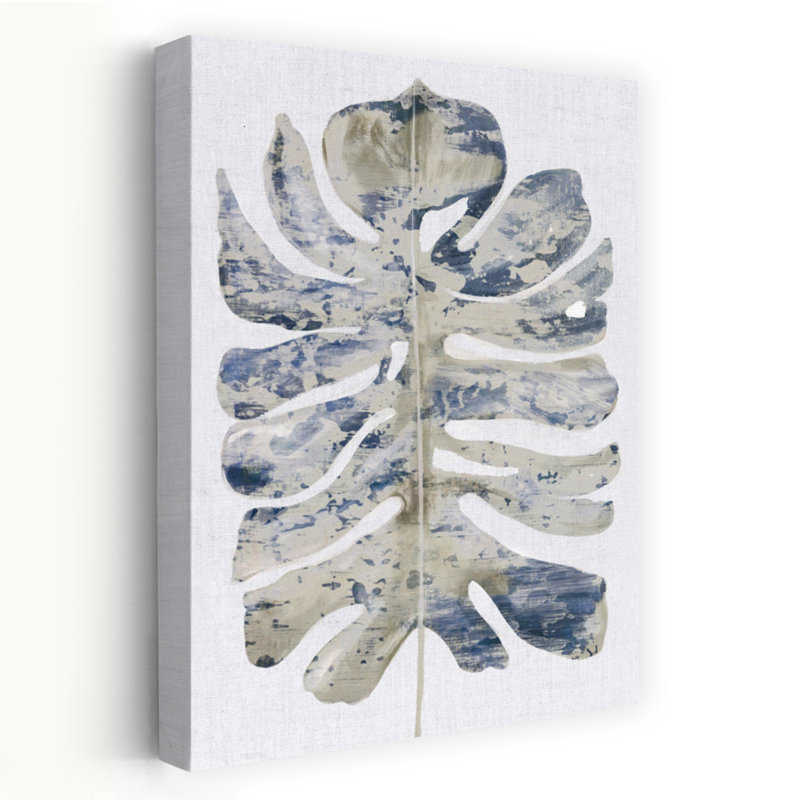 Grande feuille indigo I, art abstrait paysage naturel, H 24 po x l 16 po