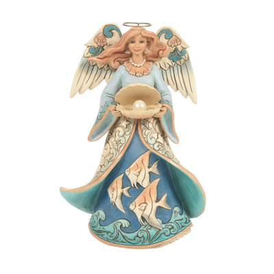 Jim Shore Heartwood Creek Coastal Angel Holding a Shell with a Pearl Figurine 7.87 Inch