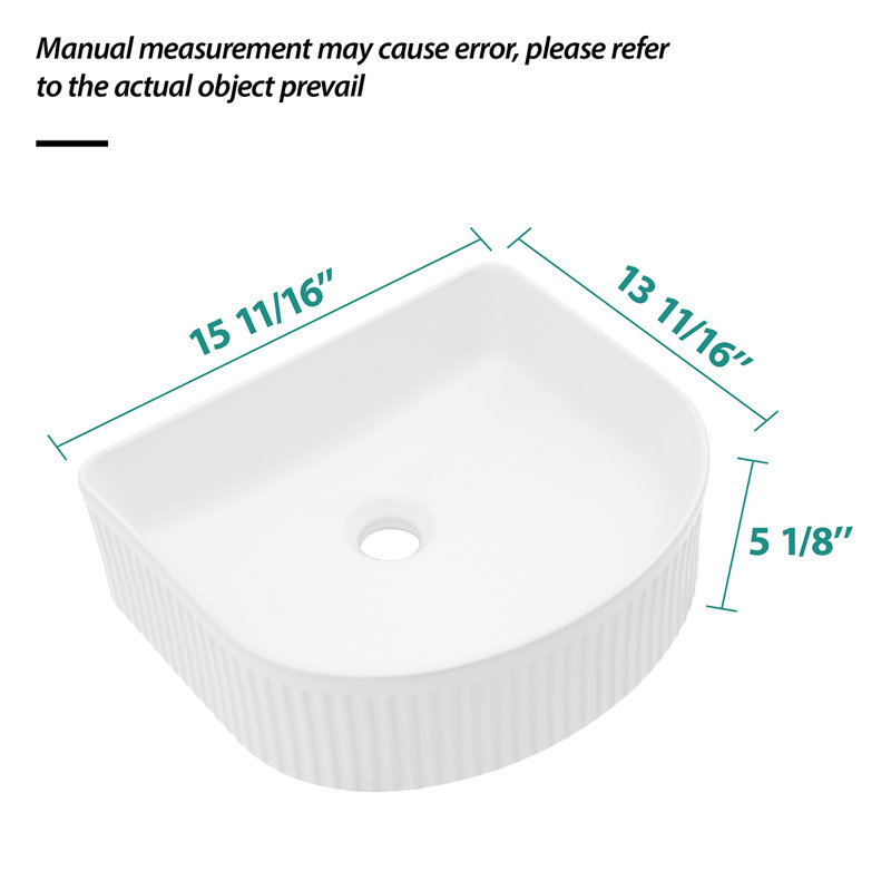 15.69"X13.69" White Ceramic Vessel Bathroom Sink