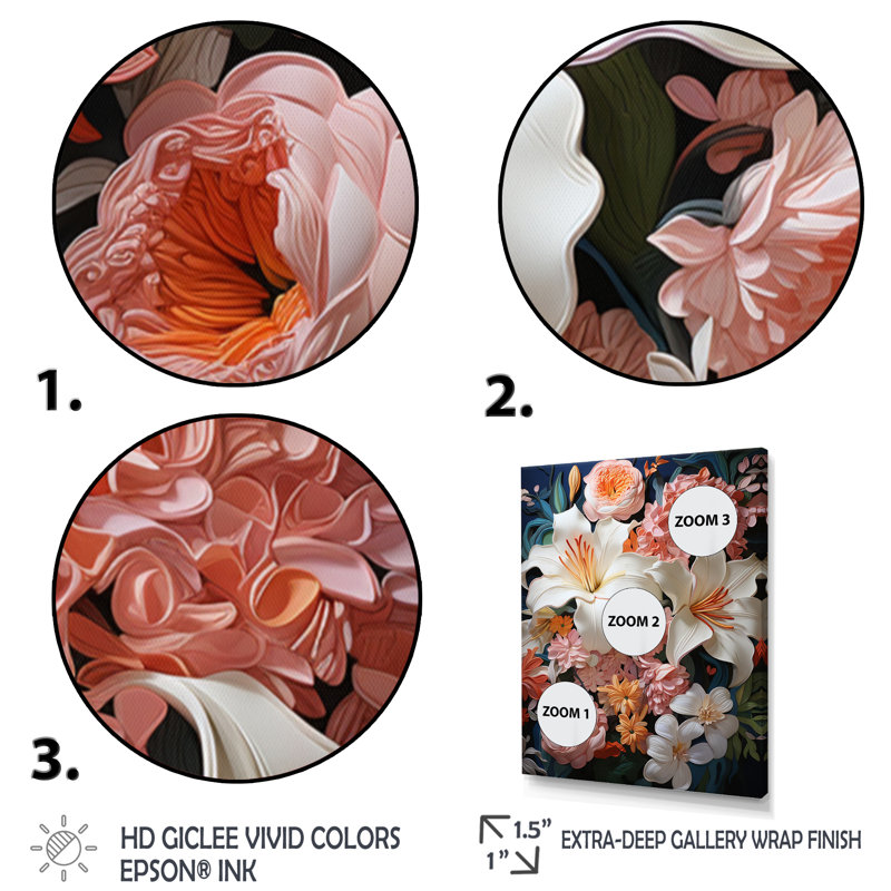 Lilies Luxe I, reproduction d'art sur toile, Argent, H 32 po x l 16 po x P 1 po