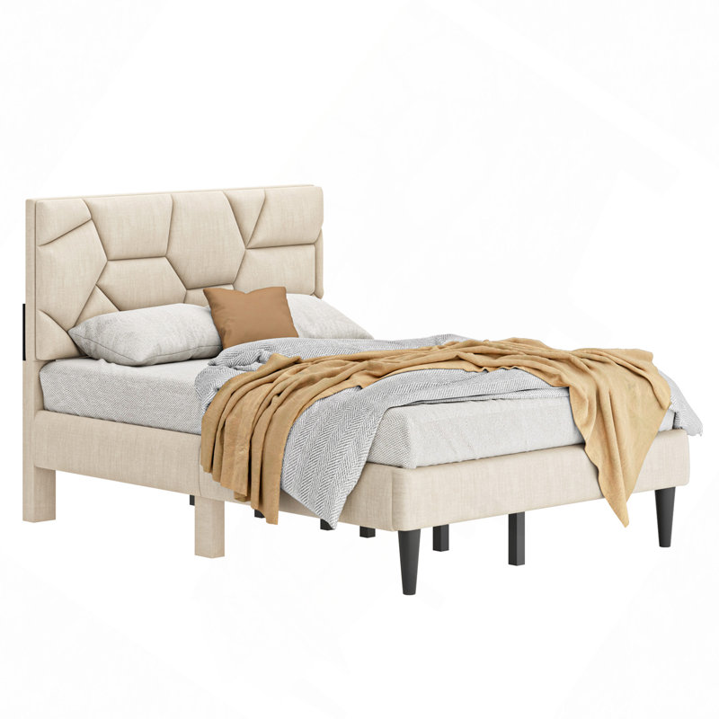 Structure de lit, tête de lit en lin, solide et stable, sans bruit, sans sommier, poids de 397 lb, Lit double