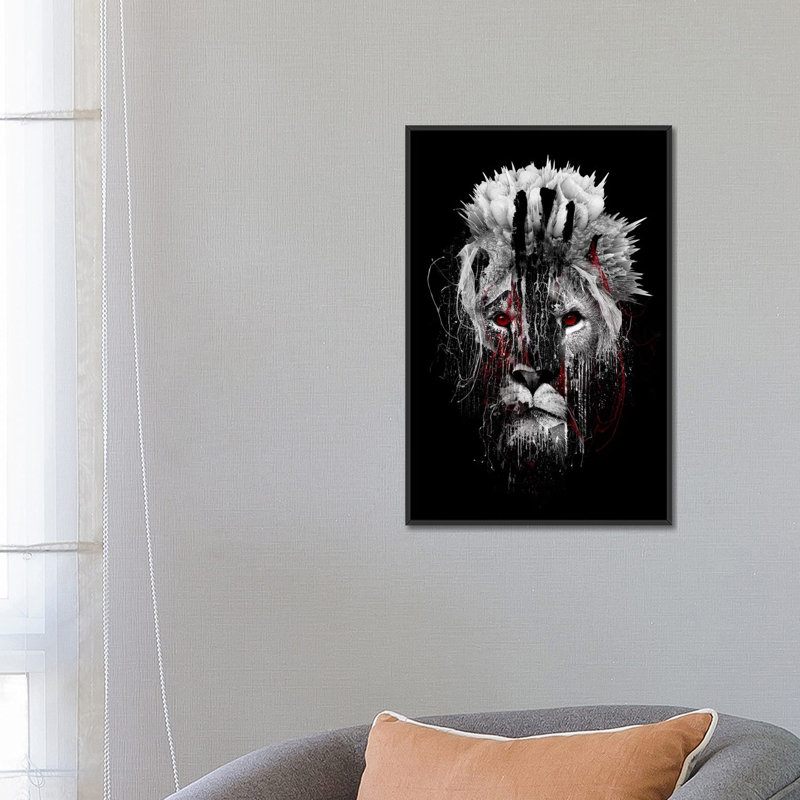 « red-avec lion », impression sur toile, H 26 po x l 18 po x P 1,5 po, Toile avec cadre flottant noir, Pas de tapis