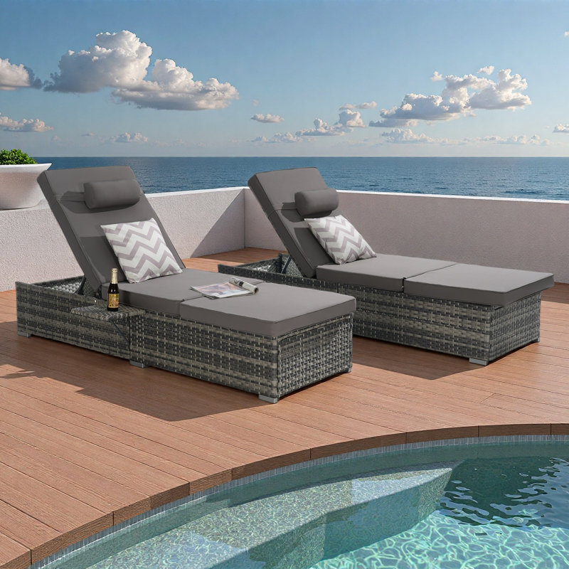 Outdoor Chaise Lounge Chair Set Of 2 With Patio Pool Chairs Tanning Lounges For Outside,Beach Rattan Recliners With Adjustable Backrest