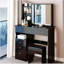 Meuble-lavabo de 37 po avec tiroir de taille moyenne à gauche et tabouret rembourré, très grand miroir coulissant à droite, rangement multicouche à grande capacité, commode pratique et pratique, convient aux grands espaces-1227574164