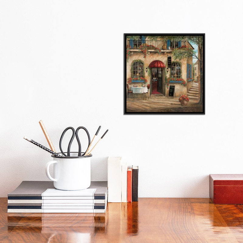«Centro Piazza Café», reproduction sur toile, H 18 po x l 18 po x P 1,5 po, Toile avec cadre noir, Pas de tapis