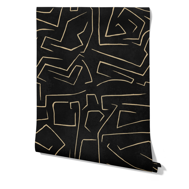 Abstract Black And Gold Graffiti Wallpaper With Stripes