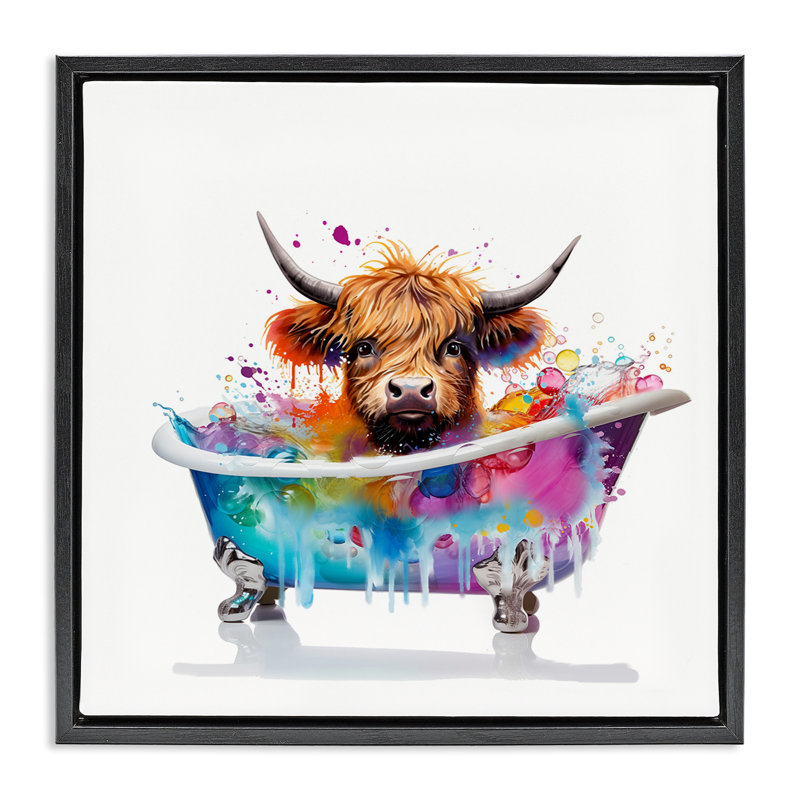 «Vivid Bath Time» par Mary Cunningham, Cadre flottant noir de jais, H 18 po x l 18 po