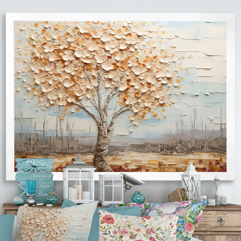 Arbre de minimalisme américain Basswood III - arbre, art mural, Cadre de coin blanc fermé, H 34 po x l 44 po x P 1,5 po