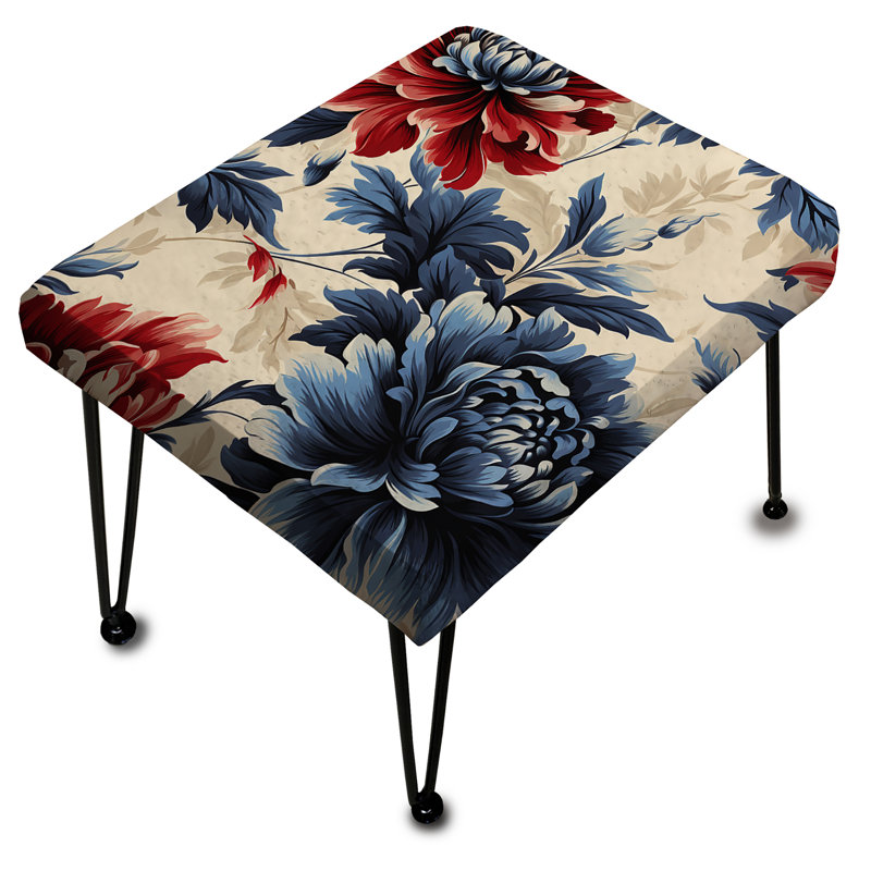 Red And Blue Damask Flower Nostalgia - Damask Rectangle Ottoman
