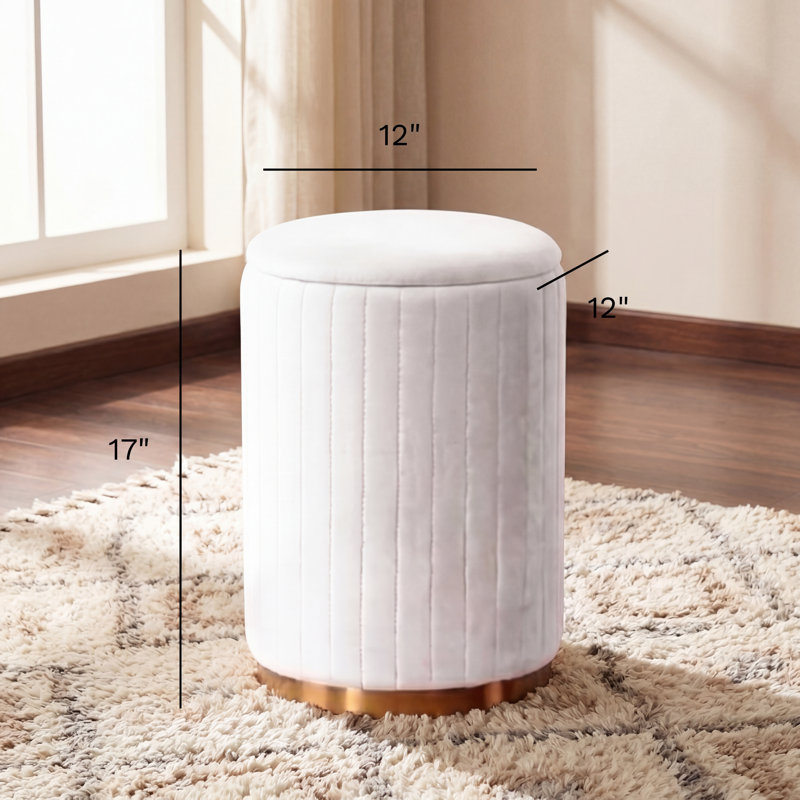 Round Ottoman Vanity Stool with Storage, White