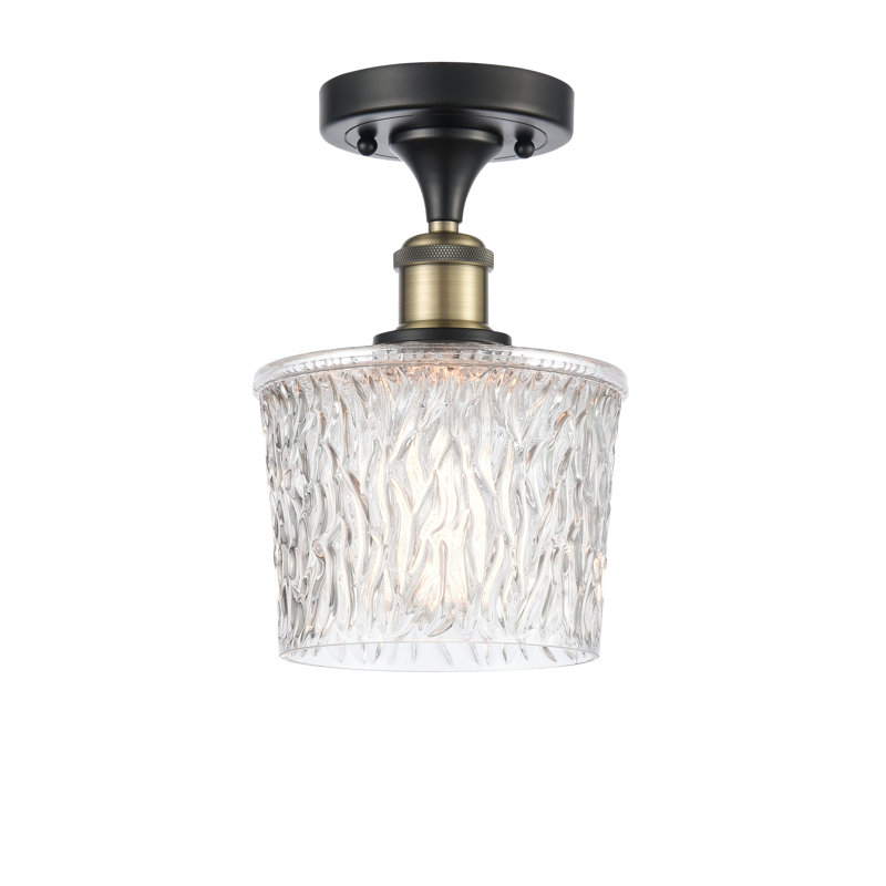Camire Glass Semi Flush Mount, No Bulb Included, Black Antique Brass