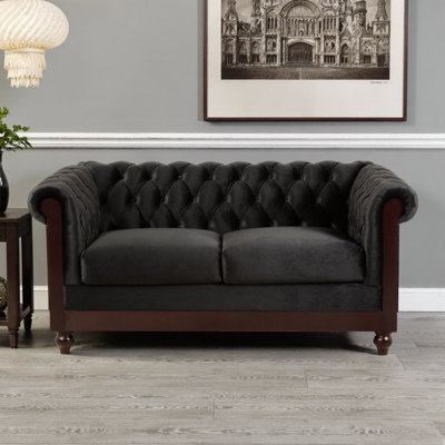 59.4" Chesterfield Velvet Loveseat – 2-Seater Sofa with Rolled Arms, Tufted Button Back – Dutch Plush Upholstery, Pine Wood Frame – Compact Apartment Couch for Living Room, Bedroom, Small Spaces – 300 lb per Seat
