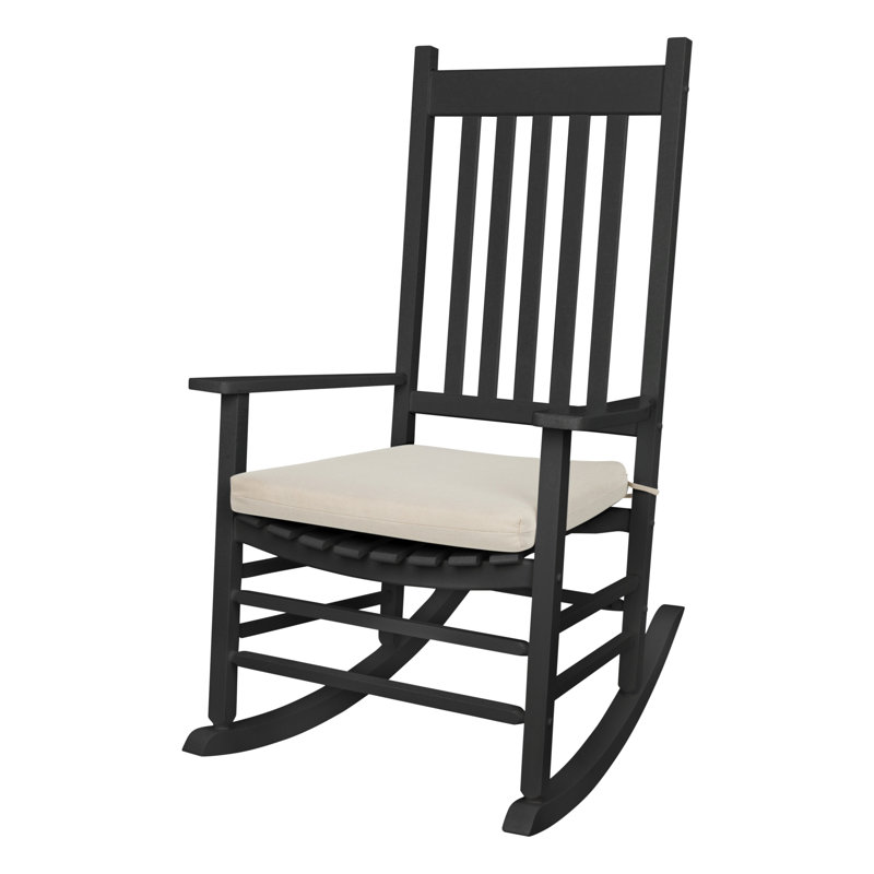 Chaise berçante d'extérieur en bois avec coussin Emjay, Kaki