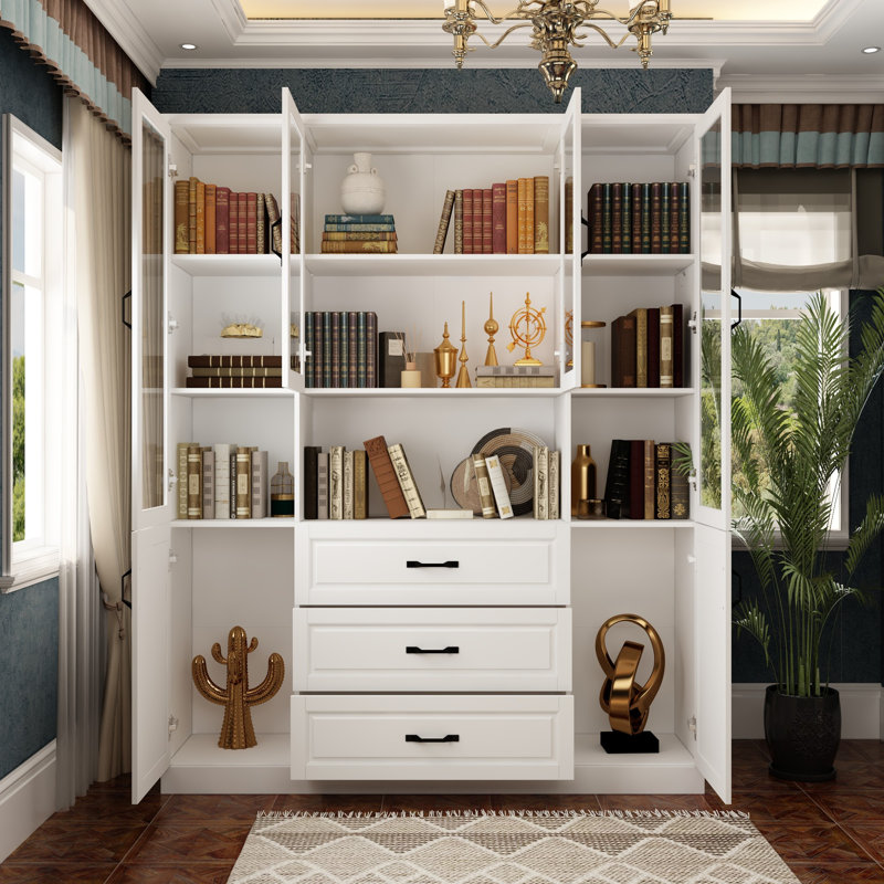 6 Door 3 Drawer Storage Cabinet With Adjustable Shelves & Partial Glass Doors