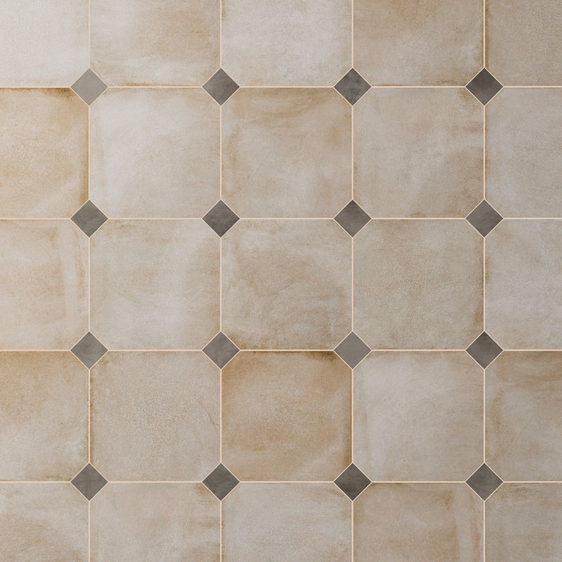 Laverton Octagon W/Taco 7-7/8 In. X 7-7/8 In. Porcelain Floor And Wall Tile, Beige/Dark Gray